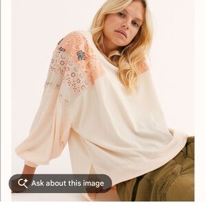 We The Free Peach and Cream Embroidered Blouse